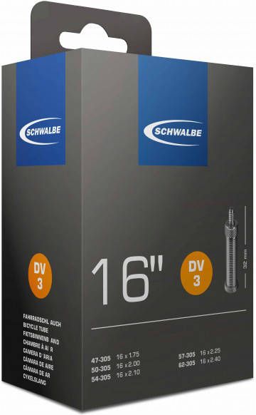 Schwalbe 16'' Schlauch Nr. 3 47/62 305 Binnenband voor fiets maat 12'' x 1, 75 2, 1'' 47/62 305, zwart