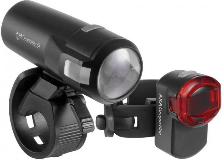 AXA LED Voor+Achter Greenline USB Oplaadbaar 50 Lux Fietslamp Zwart