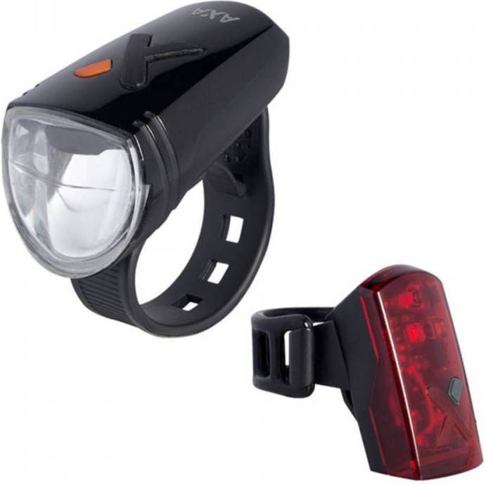 AXA LED Greenline Oplaadbaar 15 LUX Fietslamp Set Zwart