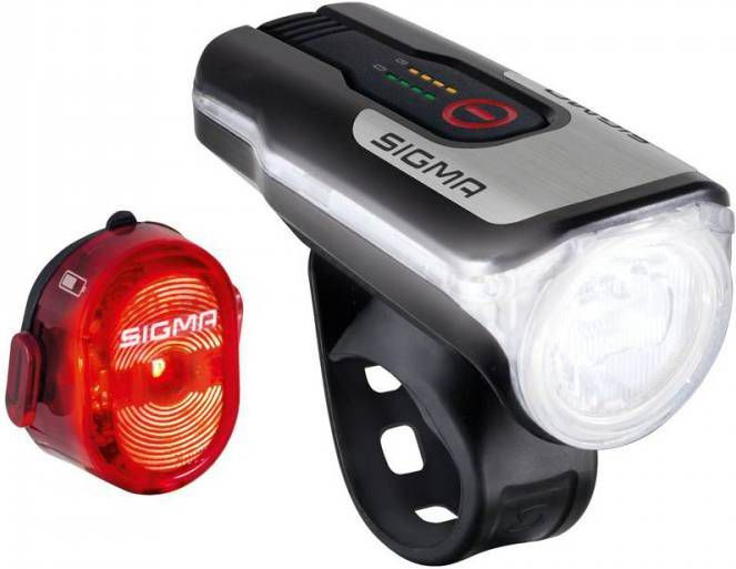 Sigma Lampset AURA 80 USB LED 80 Lux + Nugget II Achterlamp Zwart