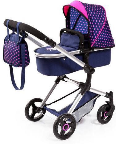 Bayer Design Combinatie poppenwagen Vario Einhorn, blauw met harten en eenhoorn
