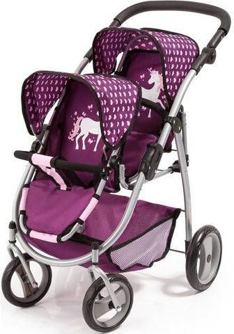 Bayer Design Tweeling kinderwagen pruim, met eenhoorn