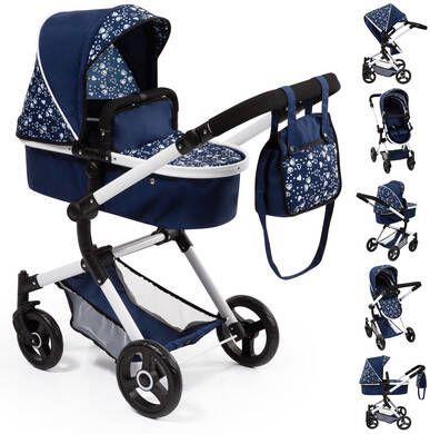 Bayer Combi poppenwagen Vario, blauw/wit inclusief luiertas