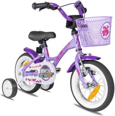 Prometheus Bicycles ®, Kinderfiets 12 vanaf 3 jaar met zijwieltjes in paars & wit