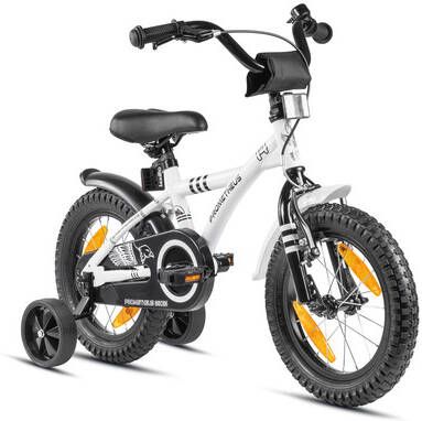 Prometheus Bicycles ®, Kinderfiets 14 in wit & zwart vanaf 3 jaar met zijwieltjes