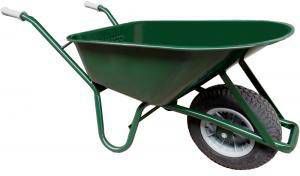 Metalen bouwkruiwagen 85 liter groen met anti lek kruiwagenwiel