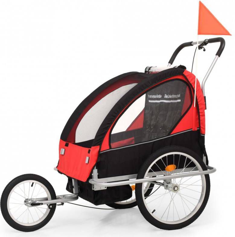 VIDAXL Fietskar voor kinderen en wandelwagen 2 in 1 zwart en rood