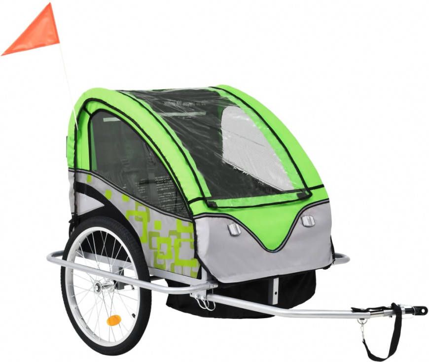 VIDAXL Kinderfietskar en wandelwagen 2 in 1 groen en grijs